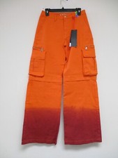 Vibrant Women's Jeans Size 7 Orange Wide Leg Cargo Pockets 27x31 XPT209