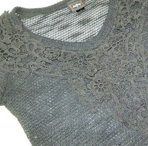 Daytrip Top Donna Manica Corta Piccola Maglia Pizzo Nero Trasparente Floreale Festival SM - Foto 2 di 8