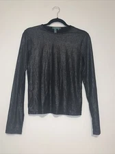 LAUREN Ralph Lauren Women’s LS Black & Silver Metallic Top XS