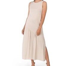 MANGO Womens Sleeveless Maxi Long Dress Jewel Neck Solid Beige Size XS