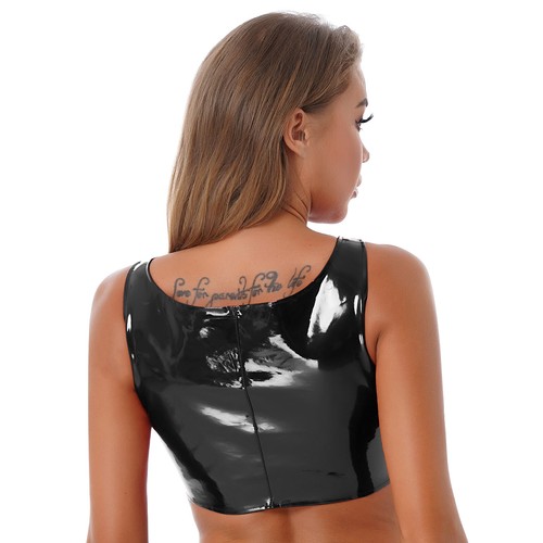Women's PVC Leather Tank Top Punk Gothic Sleeveless Vest Zipper Front Bustier - Bild 45 von 61