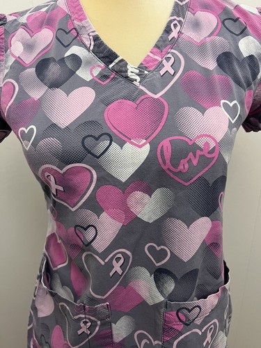 Grey's Anatomy by Barco XS Scrub Uniform Top Nurse Pink Ribbon Breast Cancer ❤️ - Picture 3 of 12