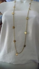 #523XA vtg  costume NECKLACE  20" L Gold Tone Chain w ROUND METAK DISKS 
