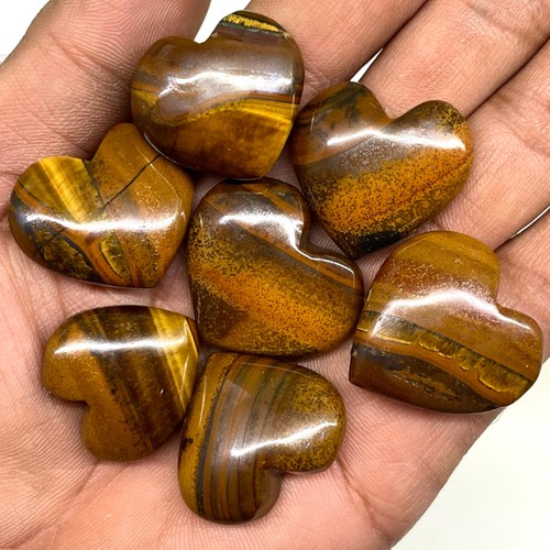 7 Pcs Natural Tiger Eye 23-26mm Heart Shape Loose Gemstones Wholesale Lot - Picture 4 of 17