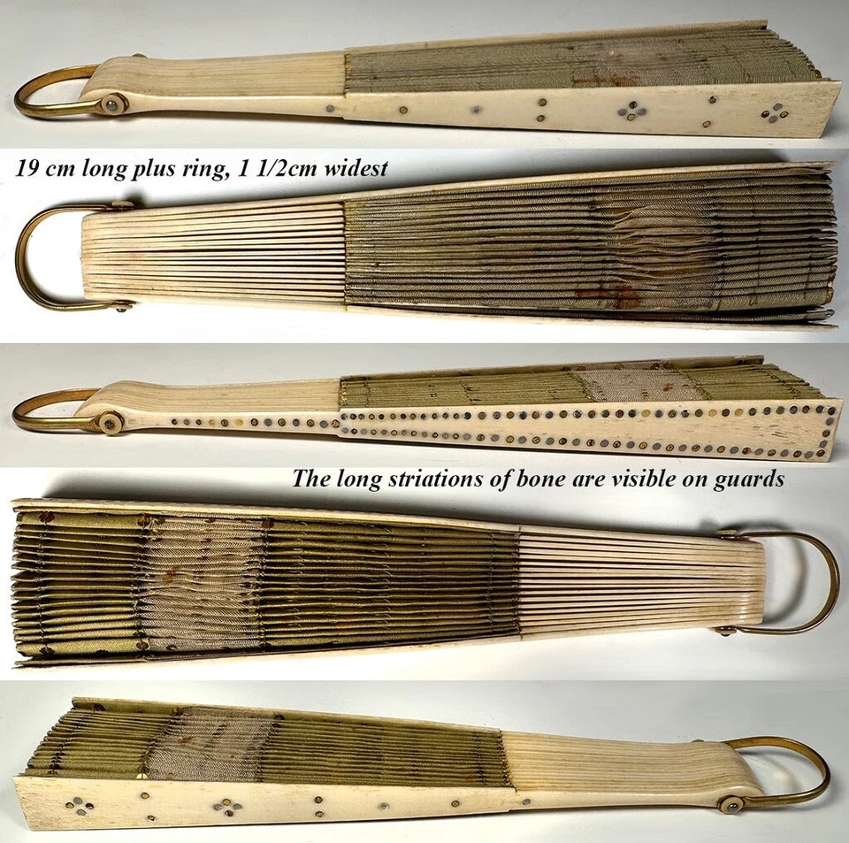 Antiguo abanico francés de gasa y lentejuelas de seda firmado por E. Kees de 19 cm, Belle Epope Foto 3 de 4