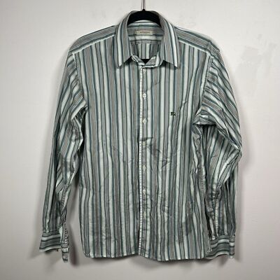 Burberry London Blue Green Striped Dress Shirt Horseman Burberry London Blue Green Striped Dress Shirt Horseman