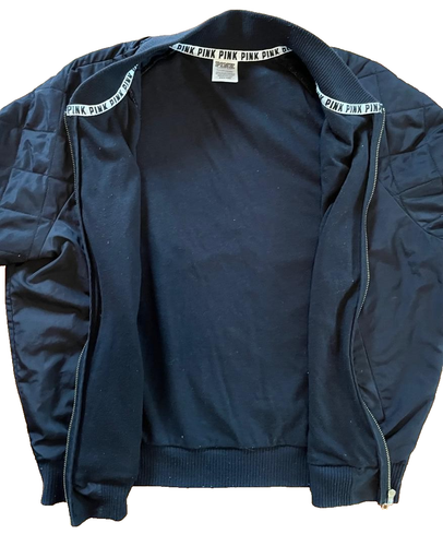 Victoria Secret PINK Size S Black Gold Zip Jacket Gold Logo Front & Back READ - Picture 6 of 13