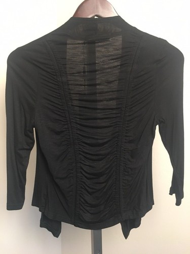 NWT Neesha Open Front Cardigan Shrug Ruched back 3/4 sleeve Black Size Small - Picture 2 of 5
