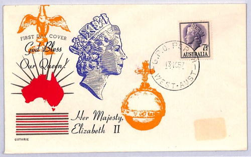 AUSTRALIA QEII 1957 FDC Perth ILLUSTRATED First Day Cover 7½d {samwells}YN187 - Picture 4 of 9