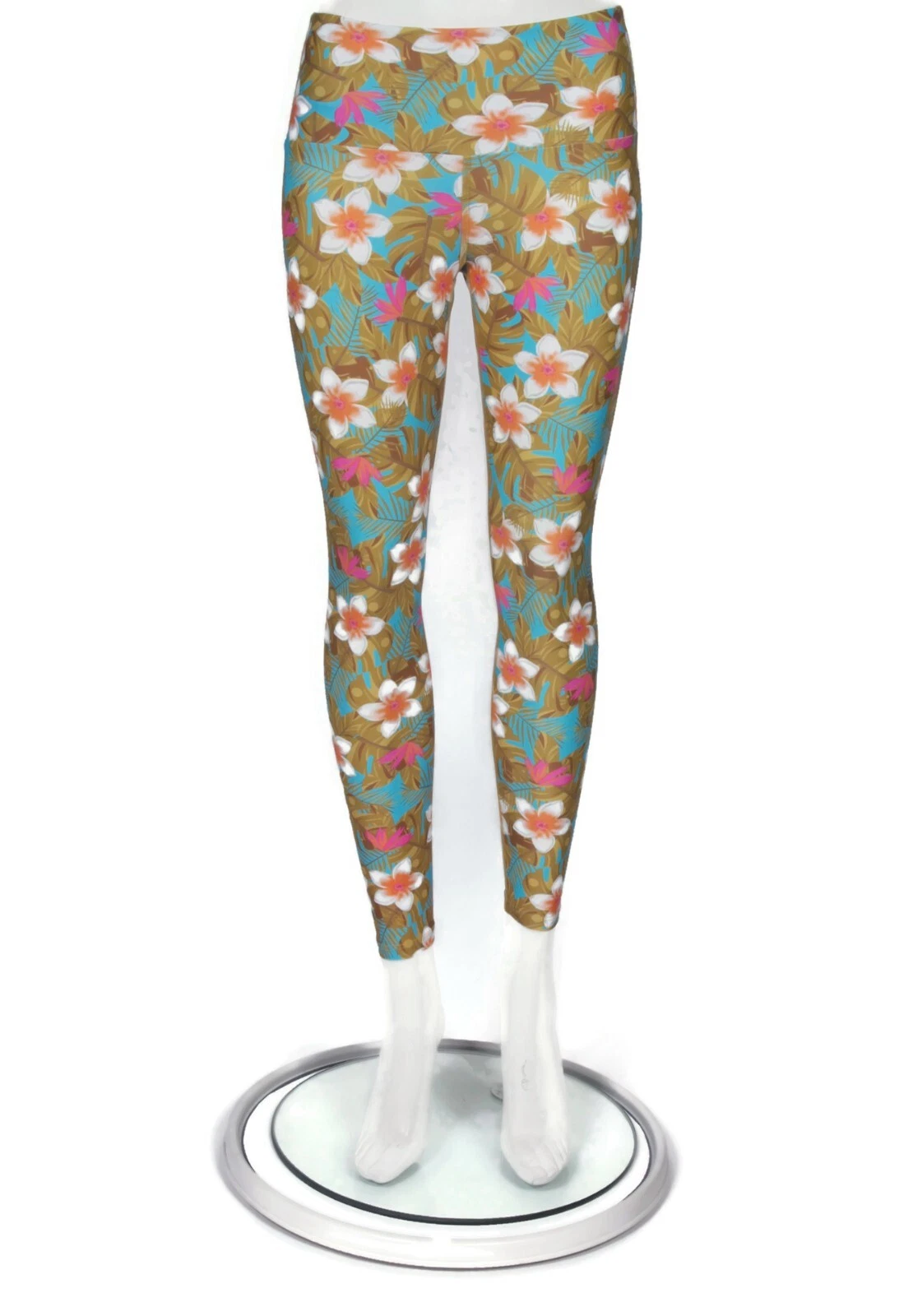 Fused Hawaii Floral Green Leaf Orange Pink Athletic Print Leggings size S /230