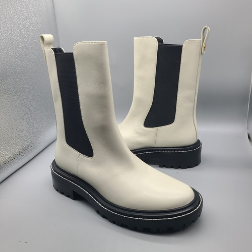 TORY BURCH Womens Benton Boots Pull On Chelsea Ivory Leather Midcalf sz 8 New - Picture 2 of 12