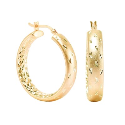 925 Sterling Silver 14K Yellow Gold-Plated Diamond-Cut Hoop Earrings for Women