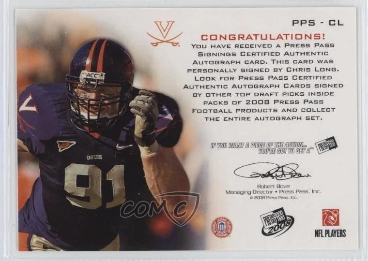 2008 Press Pass Signings Gold /99 Chris Long #PPS-CL Rookie Auto RC - Image 2 of 2