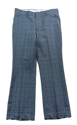 vtg 70s Farah 38x33 Blue Plaid Check Dress Suit Pants Flare Bootcut USA Knit