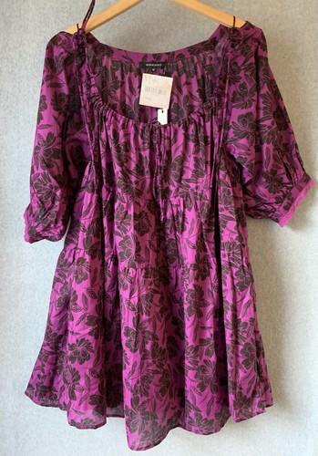 Olivaceous Purple Floral Dress Sz M Babydoll Relaxed Cotton Short Sleeve Tunic