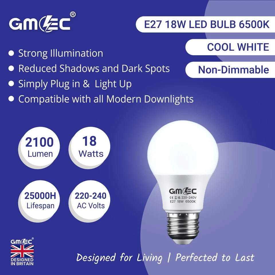 LED Bulb 18W E27 Screw Energy Saving Light Cool White 6500K 6 Pack Free Post - Image 3 of 4