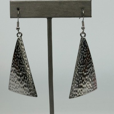 Gunmetal Hammered Triangle Earrings Geometric Dangle Modern Pierced 2.5 Inch