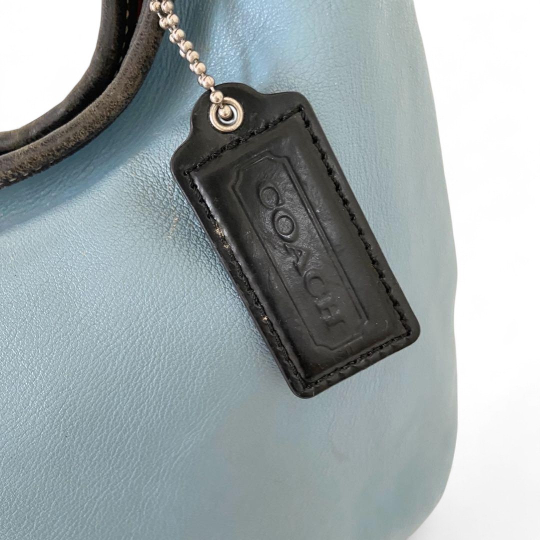 バッグ Vintage Coach Hobo Ergo Blue Rare y2k Coach Vintage Ergo Hobo Bag Leather Stripe Sky Blue Tan