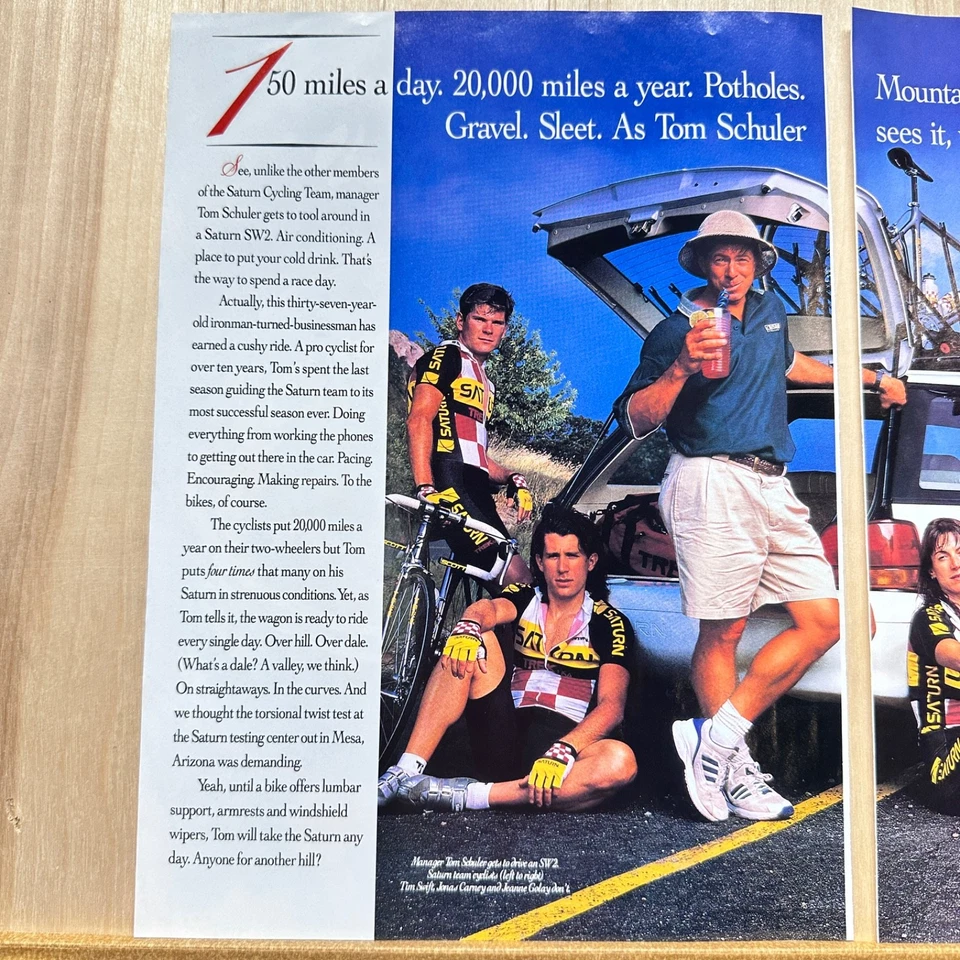 1994 Saturn Cycling Team SW2 2 Page Vintage Print Ad Pro Bike Racing Car Trek - Image 2 of 4