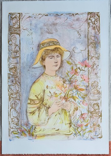 Edna Hibel Flora Hand signed lithograph gold flowers wall art decoration 22/26 - Picture 8 of 16