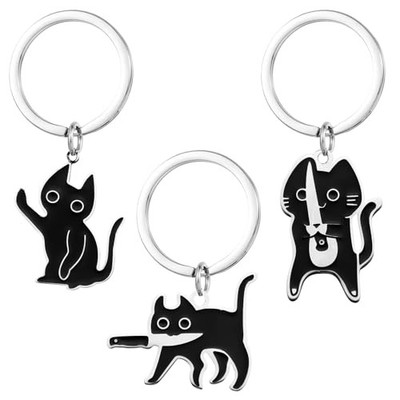 Cute Black Cat Cool Stuff Keychain for Women Men Cool Stuff Cats Decor Funny 
