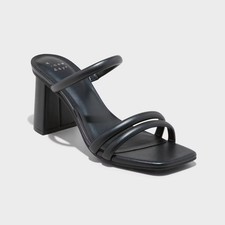 A New Day Women's Chunky Block High Heel Slip On Sandals Leather