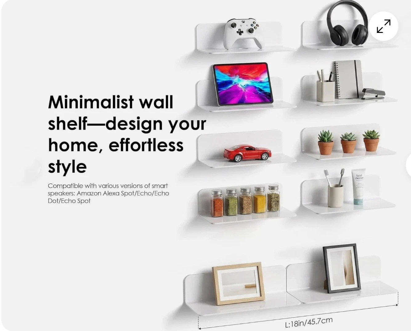 Floating Wall Shelves Gavigain Acrylic – Set of 4 – White