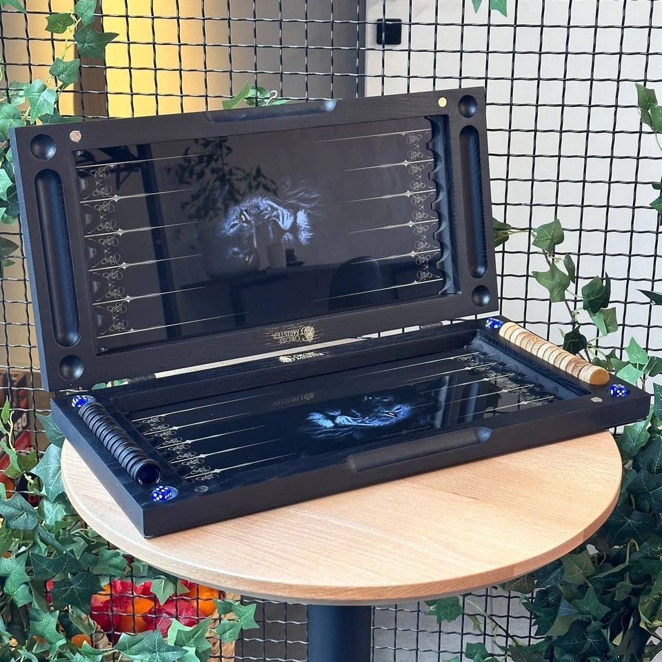 Tempered Glass Backgammon Set Lion Design, Game Board, Dice Game, Gift for Him - Image 4 of 4