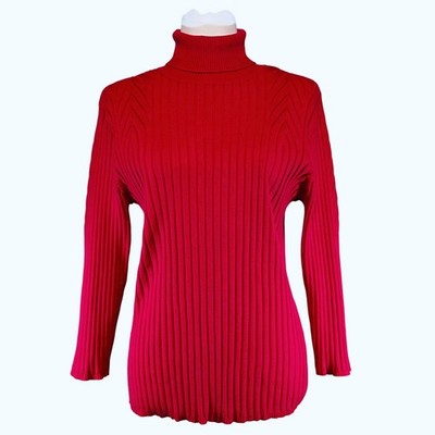 Vintage Austin Reed 100% Silk  Sweater Womens XL Classic Red Turtleneck Rib Knit