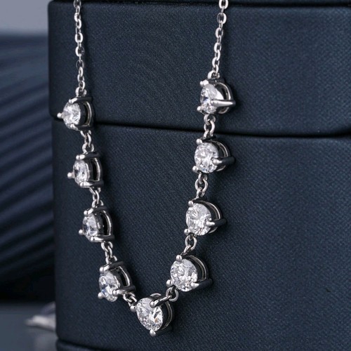 9 kt zertifizierte behandelte cremeweiße Diamant Solitär Kette Halskette 925 Silber - Bild 4 von 7