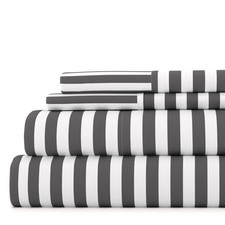 4 Piece Pattern Microfiber Bed Sheets Set Gray Ribbon California King