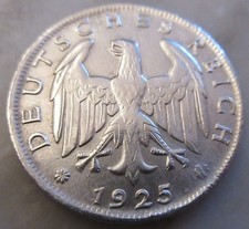 MDS GERMAN EMPIRE WEIMAR REPUBLIC 1 REICHSMARK 1925 D, SILVER #