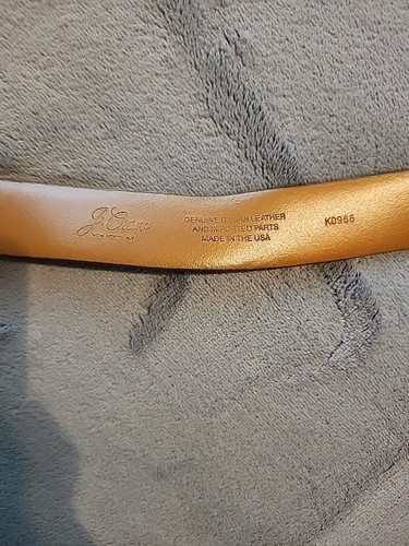 J. Cinturón de cuero italiano Crew para hombre 38 tono plateado herrajes marrón camel - Imagen 4 de 4