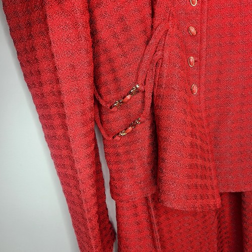 Vtg St. John Collection Knit Skirt Suit Red Gold Button Blazer Set Career Sz 16 - Picture 3 of 8