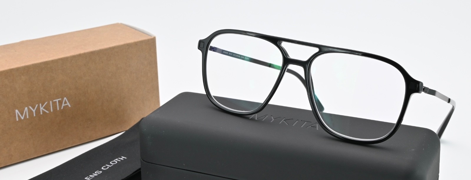 MYKITA Brille Gylfi Lite Acetate Black Glanz Pilot Leicht Full Set Unisex Medium