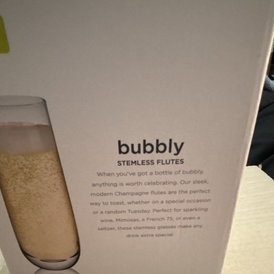 True Bubbly Stemless Champagne Flutes 12.5 oz Clear Glass Set of 2