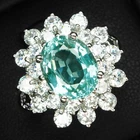 Bluish Green Paraiba Tourmaline 3.10Ct 925 Sterling Silver Handmade Floral Rings