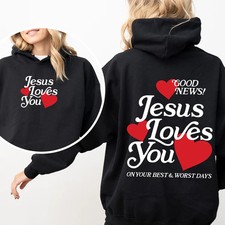 Women's Christian Faith Graphic Hoodie - "Jesus Loves You" Hooded Sweatshirt