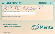 Vintage 1997 Merita Bank Finland / Sweden Customer Card ( Nordea Predecessor )