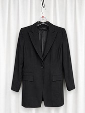 Elie Tahari Black Wool Blend Longline Single Button Quiet Luxury Career Blazer