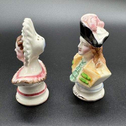Vintage Ceramic Salt Pepper Shaker Set Colonial Woman And Man Bust Japan Shakers - Picture 4 of 9