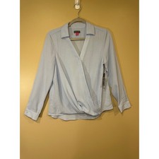Vince Camuto XS Blue Long Sleeve Collared Wrap Blouse Top Shirt