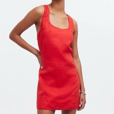 NWT Madewell Women's Cross-Back A-Line Mini Dress Red Size 14 Sleeveless Linen