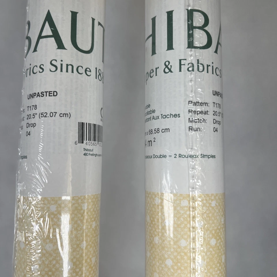 2 Rolls Thibaut Pluckemin T178 Yellow Dot Wallpaper Factory Sealed Unpasted - Image 4 of 4