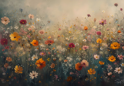 Wildflower Meadow Poster Stimmungsvolle Blumen Wandkunst -...