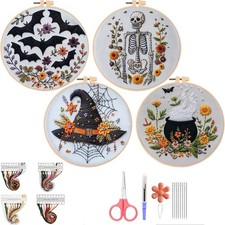 Halloween Embroidery Kit, Halloween Cross Stitch Kit, 4 Set Gothic Embroidery St