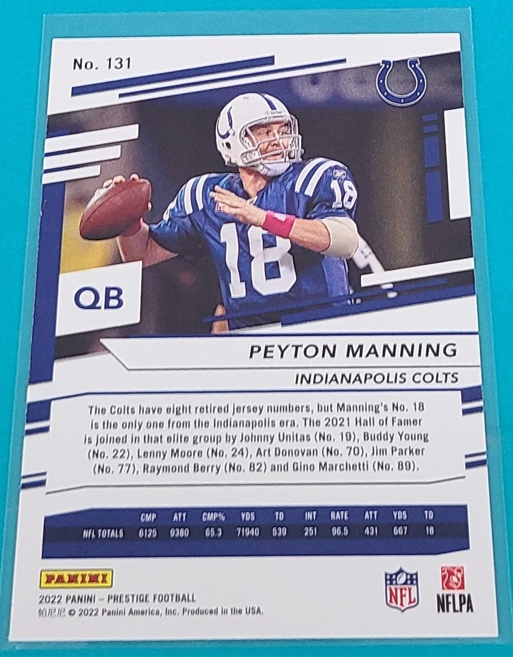 2022 Panini Prestige    #131 Peyton Manning Indianapolis Colts Football Card E4 - Image 2 of 2