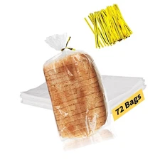 Bread Bags with Ties, 72 Pack Clear Bread Bags for Homemade Bread and 100 Tie...