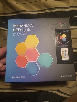 AuraLED HexGlow LED Lights 6 Customizable & Dimmable Tiles w/ Remote & Touch