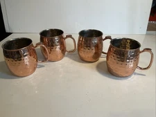Lot Of 4 Vintage Moscow Mule Mugs Hammered Copper 4 1/4” Tall